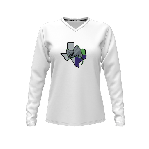 [FTLVCFWH-FYXS-LOGO2] Decker Comfort T-Shirt (Female Youth XS, White, V Neck, Logo 2, Long Sleeve)