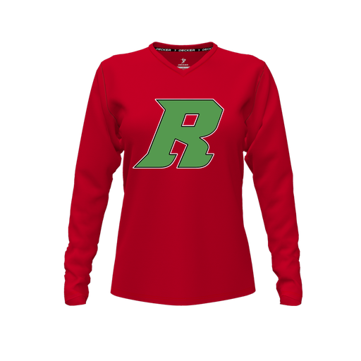 [FTLVCFRD-FYXS-LOGO3] Decker Comfort T-Shirt (Female Youth XS, Red, V Neck, Logo 3, Long Sleeve)