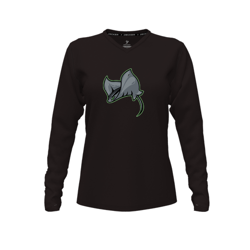 [FTLVPTBK-FYXS-LOGO1] Decker Performance T-Shirt (Female Youth XS, Black, V Neck, Logo 1, Long Sleeve)