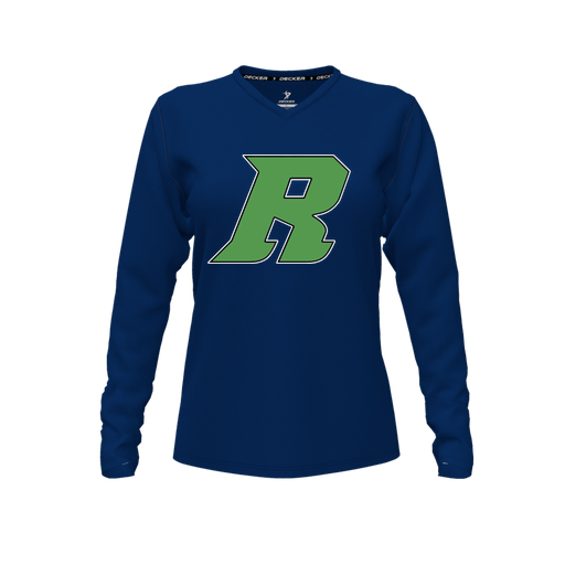 [FTLVPTNV-FYXS-LOGO3] Decker Performance T-Shirt (Female Youth XS, Navy, V Neck, Logo 3, Long Sleeve)