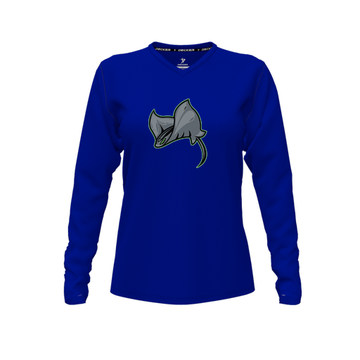 [FTLVPTRY-FYXS-LOGO1] Decker Performance T-Shirt (Female Youth XS, Royal, V Neck, Logo 1, Long Sleeve)