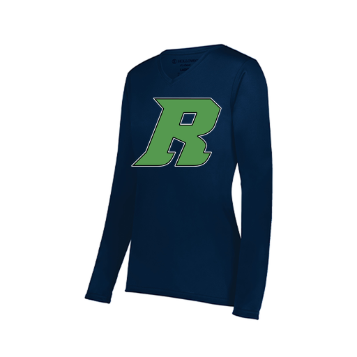 [222824.065.S-LOGO3] Ladies LS Smooth Sport Shirt (Female Adult S, Navy, Logo 3)