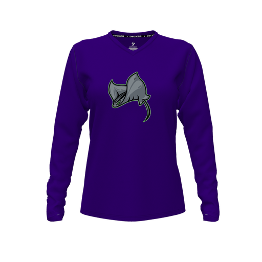 [CUS-DFW-TEES-CMF-VNK-LSL-PUR-FYXS-LOGO1] Decker Comfort T-Shirt (Female Youth XS, Purple, V Neck, Logo 1, Long Sleeve)